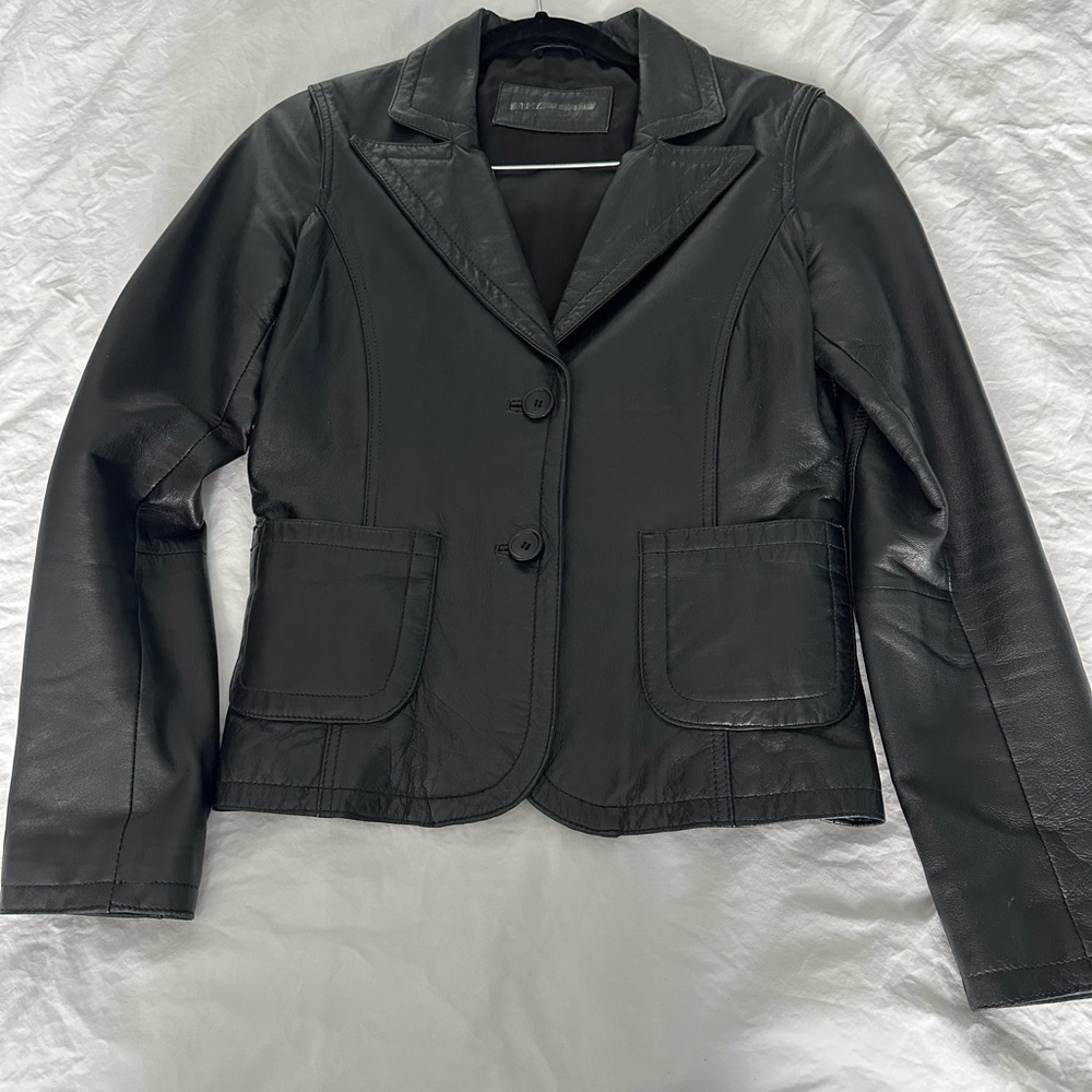 Black Leather Blazer Jacket - Women's Tailored Suit Jacket